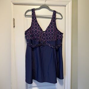 Navy and Pink One-Piece Swimsuit